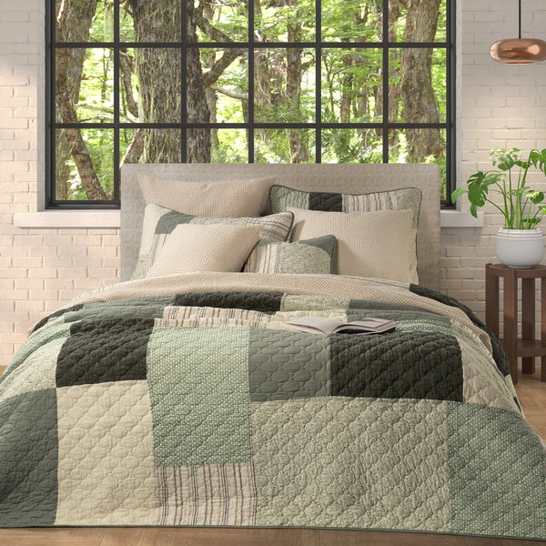 Broccolini Green & Cream Patchwork Quilt