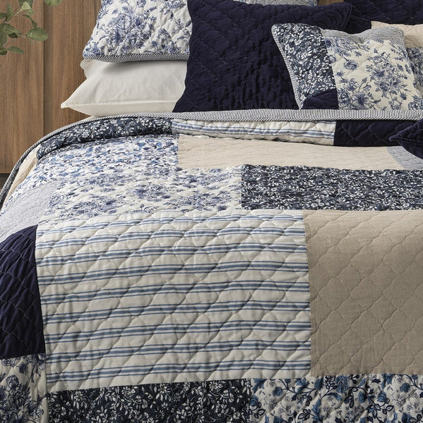 Marine Navy & White Patchwork Quilt