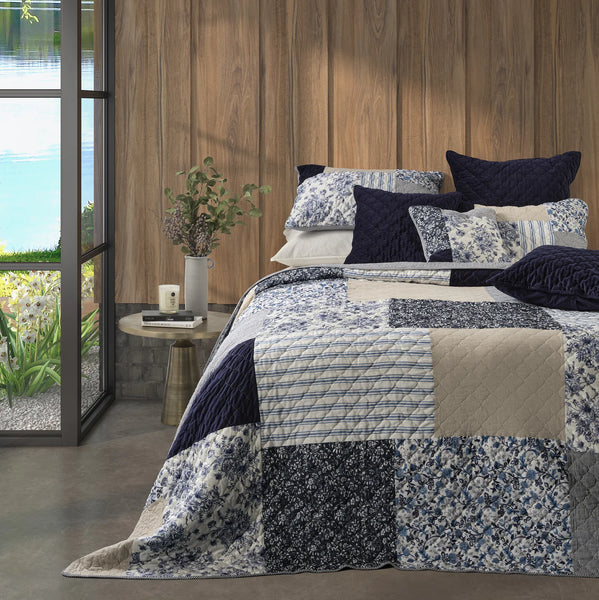 Marine Navy & White Patchwork Quilt